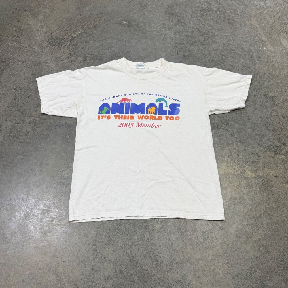 Early 2000s Gildan T-Shirt Mens L White Humane Society 2003 Member Graphic Tee